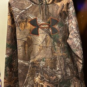 Under Armour Brown Camo Hoodie with Orange-Trim Logo